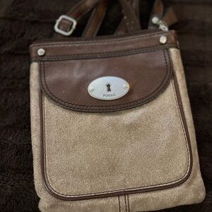 Fossil Brown and Cream Crossbody Bag